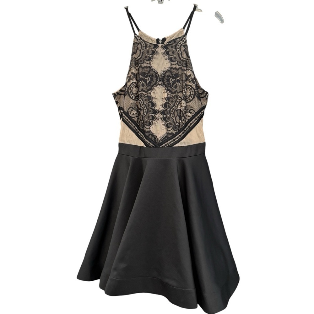 Jodi Kristopher Black Nude Lace Dress Sz 5 Fit & Flare Halter Skater